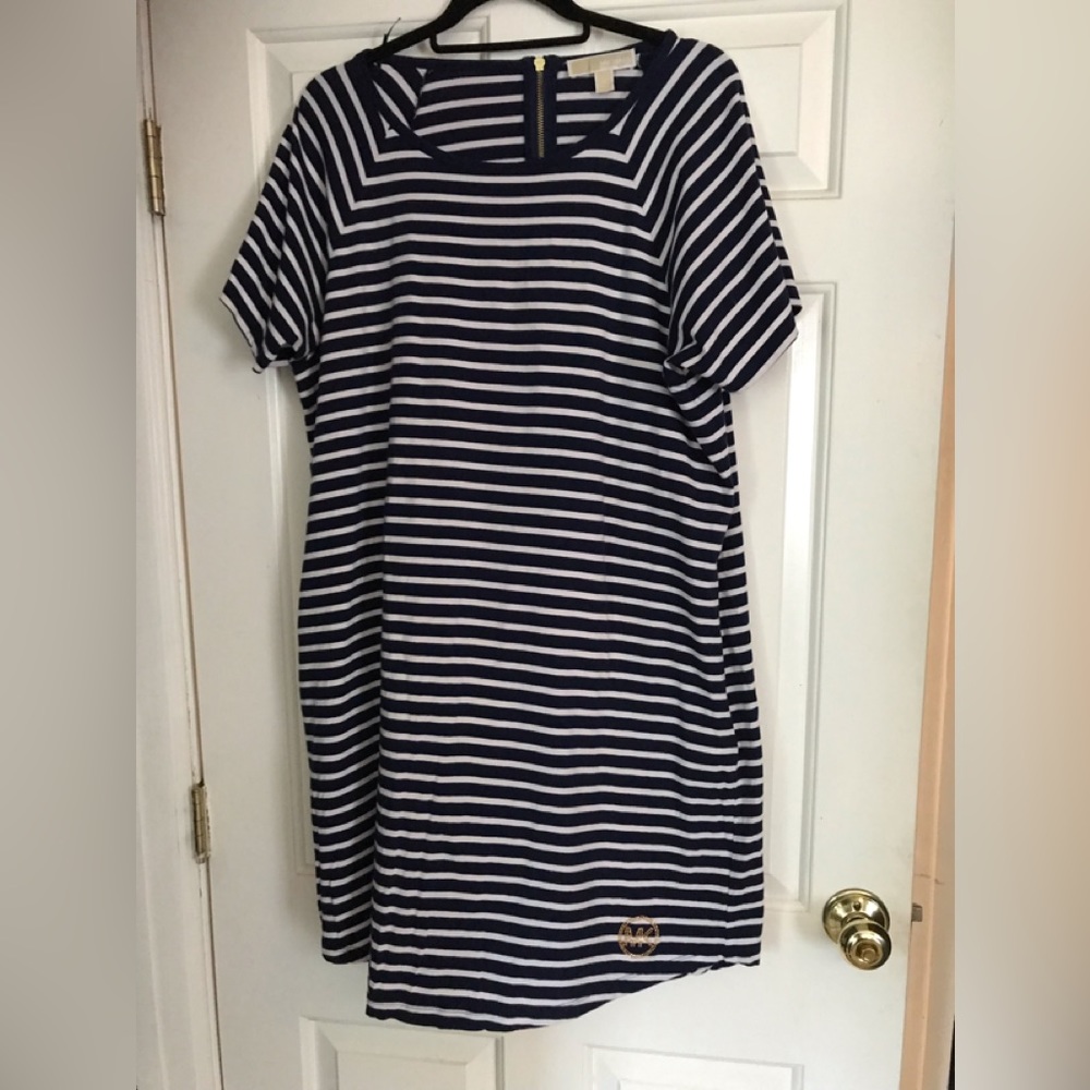 Michael Kors Navy and White Stripe Tee Shirt Dress Size 1X